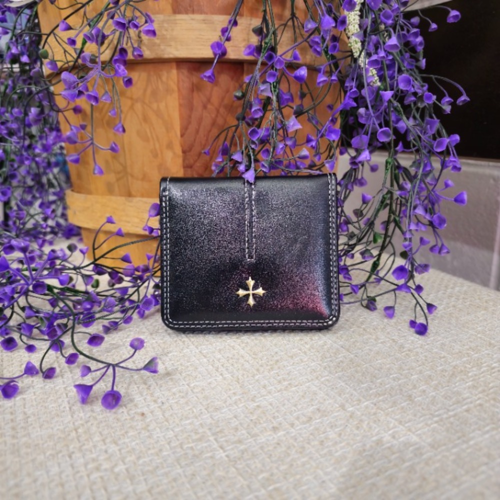 Gothic Cross Stud Bifold Pull Tab Wallet | Black | 4x4in